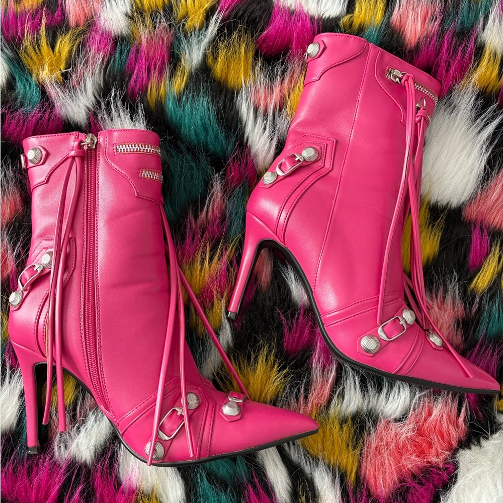 Pink High Heel Ankle Boots